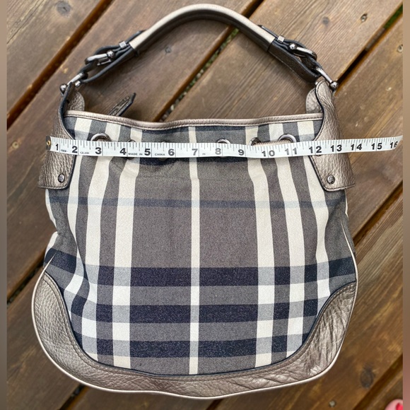 Burberry🔥NEW-Mega Check Leather/Canvas w/serial #/LUREX🔥Bronze Leather Bag👜🔥 - Picture 12 of 15